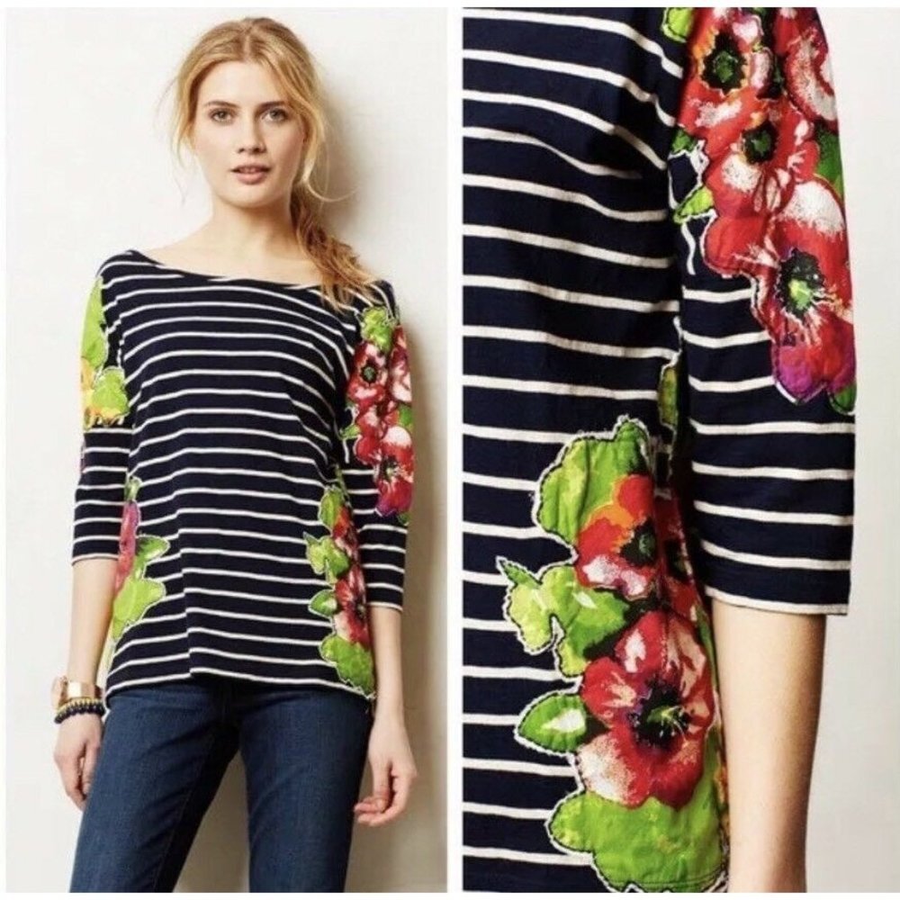 Meadow Rue Anthropolgie Navy Lanthe Striped Flower